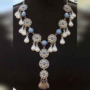 Chunky Silver & Turquoise Colored Necklace